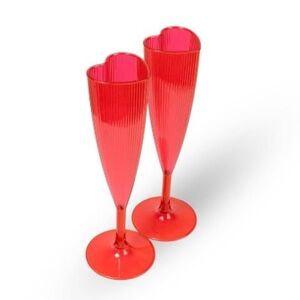 Valentine Heart Plastic Chamagne Flutes Glitter Red Disposable
